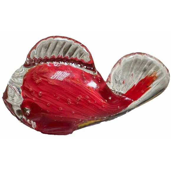 Vintage Fish Paperweight Glass Red Bubbles Swirls 4"x2x2"‎ Small Figure - Picture 4 of 4